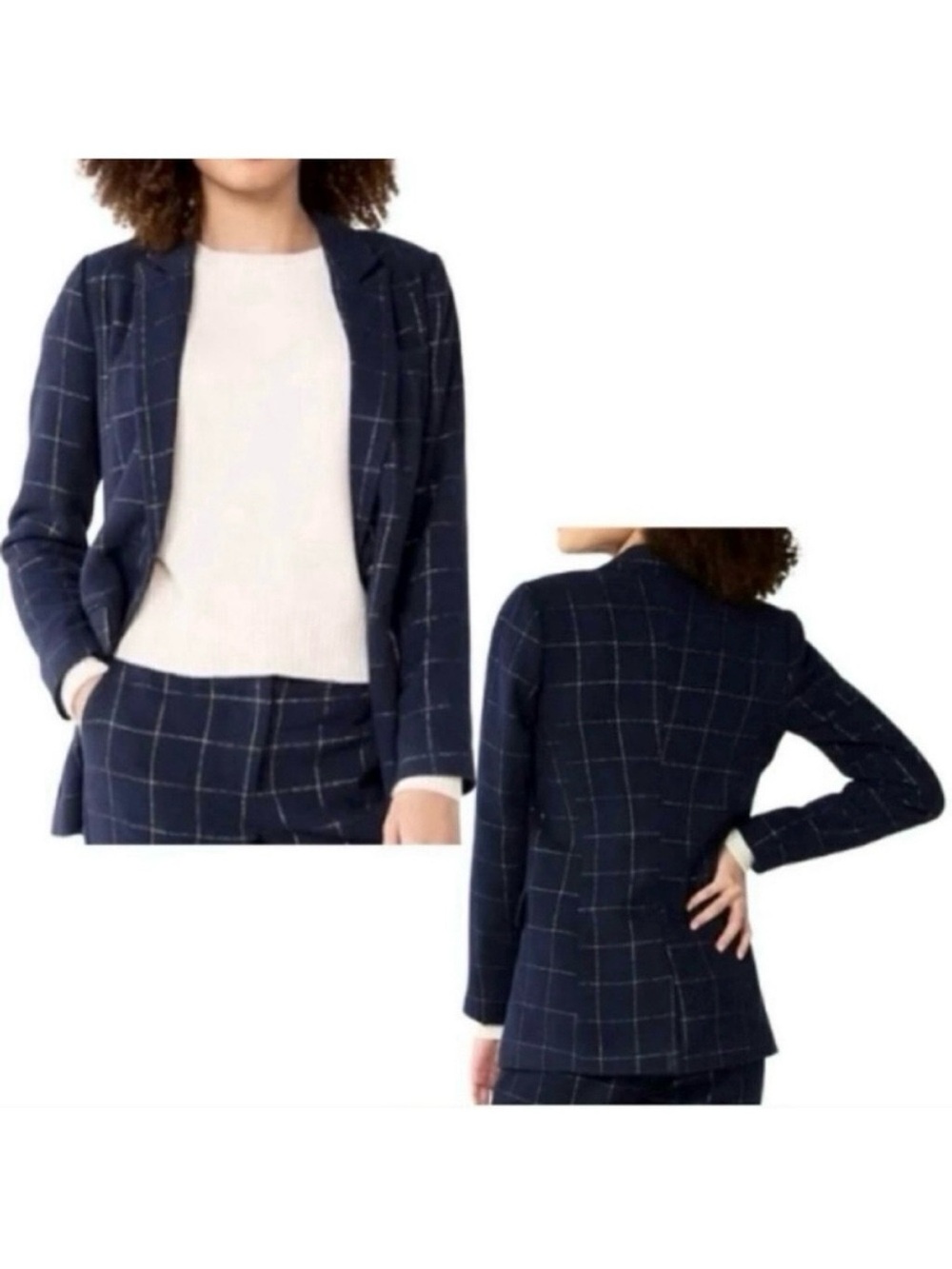 Draper James RSVP Wool Blend Navy Blazer Gold Trim Size M Career Office Preppy